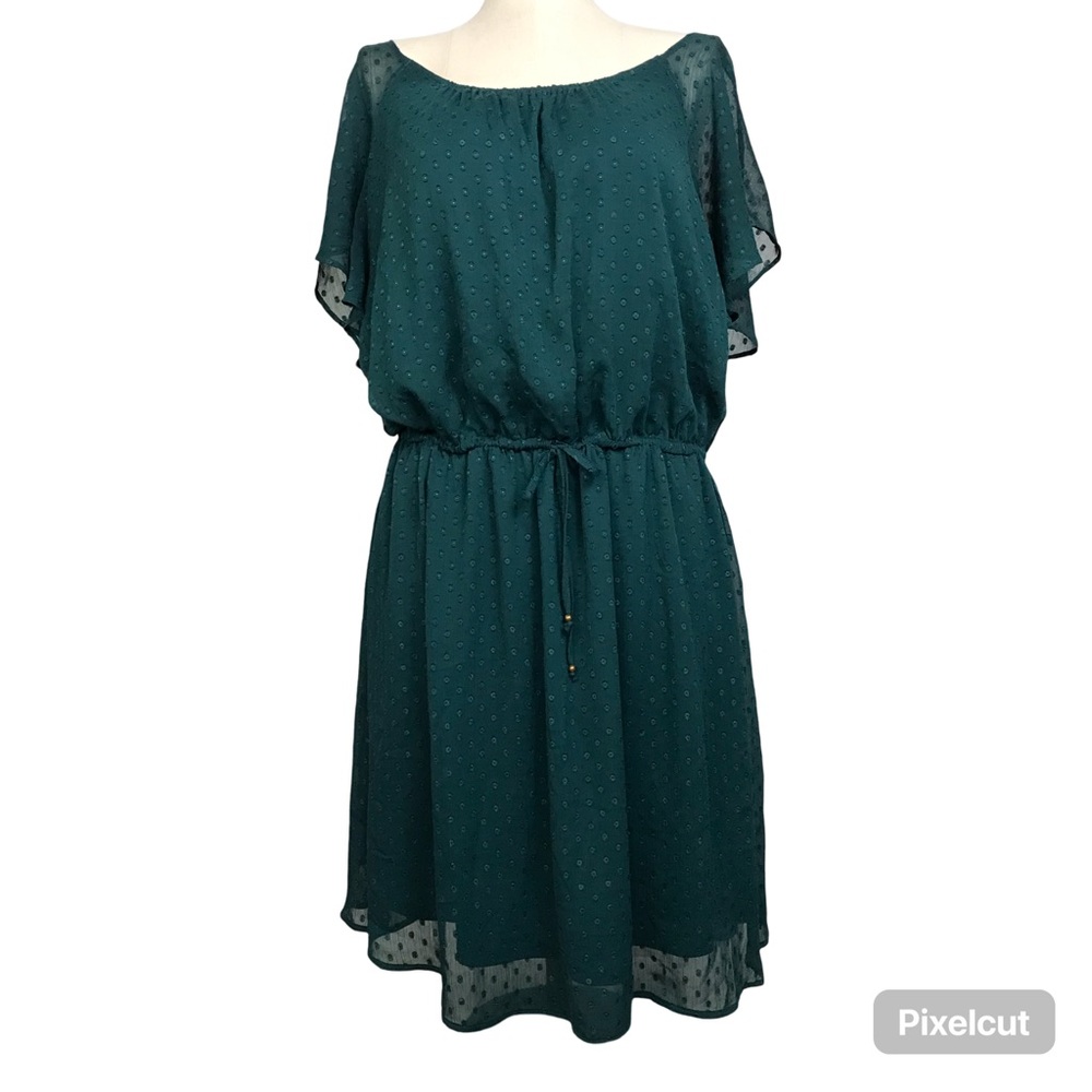 A.B.S Blouson Dress Women’s Size 3X Color Green Pullover Cap Sleeve Boat Neck.